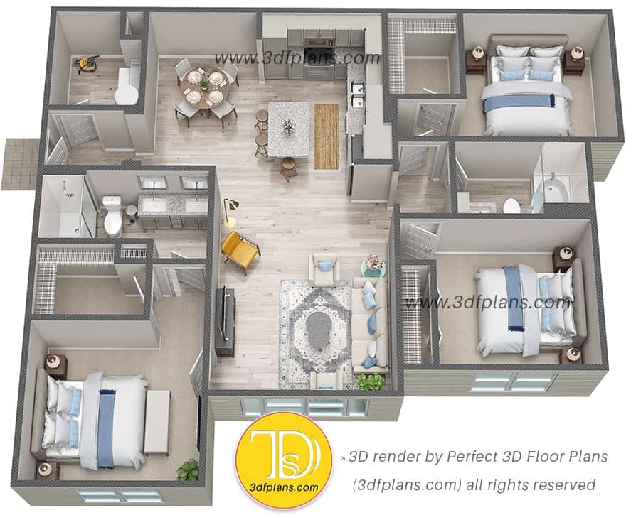 Luxury apartments with large walk-in closets and custom kitchen designs