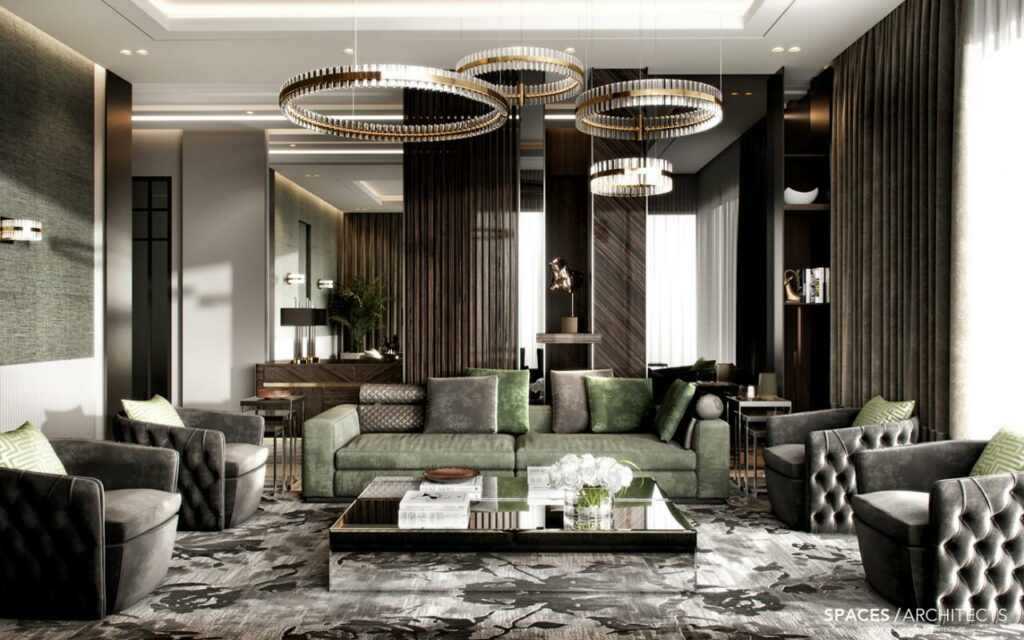 Luxury apartments with large walk-in closets and custom kitchen designs