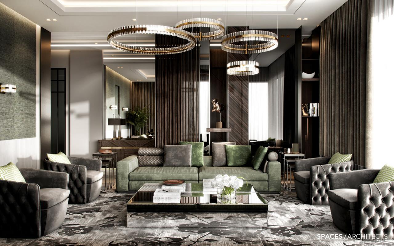 Luxury apartments with large walk-in closets and custom kitchen designs